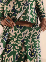 trueBrowns Green Muslin Ikat Saree