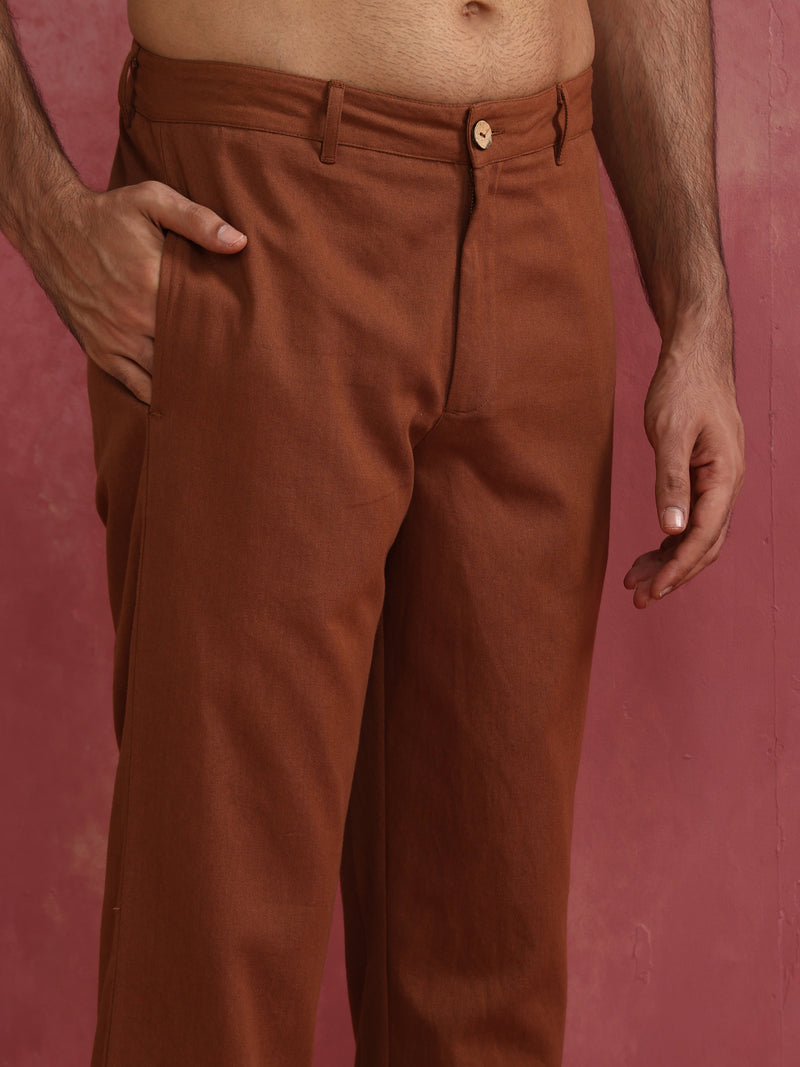 trueBrowns Men's Brown Cotton Twill Pant