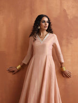 trueBrowns Blush Pink Tissue Flared Anarkali Kurta Set