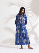 trueBrowns Blue Cotton Print Dress