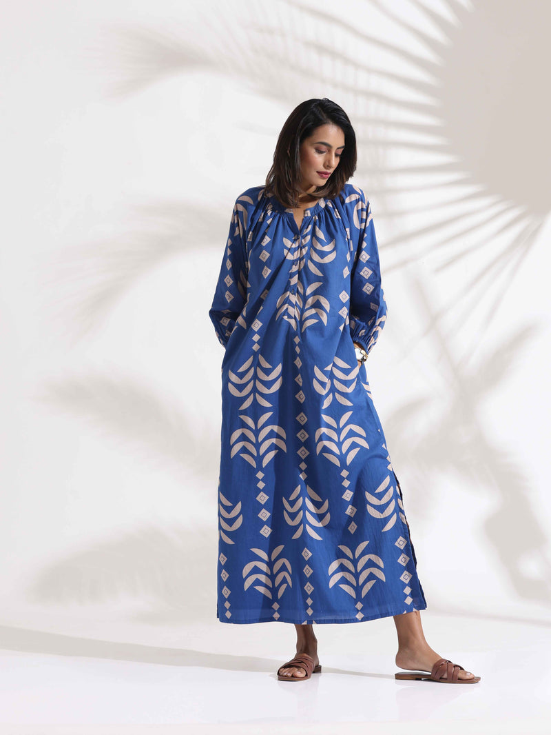 trueBrowns Blue Cotton Print Dress
