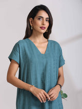 trueBrowns Turquoise Cotton Dobby Dress