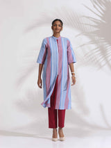 trueBrowns Blue Cotton Stripe Straight Kurta Set