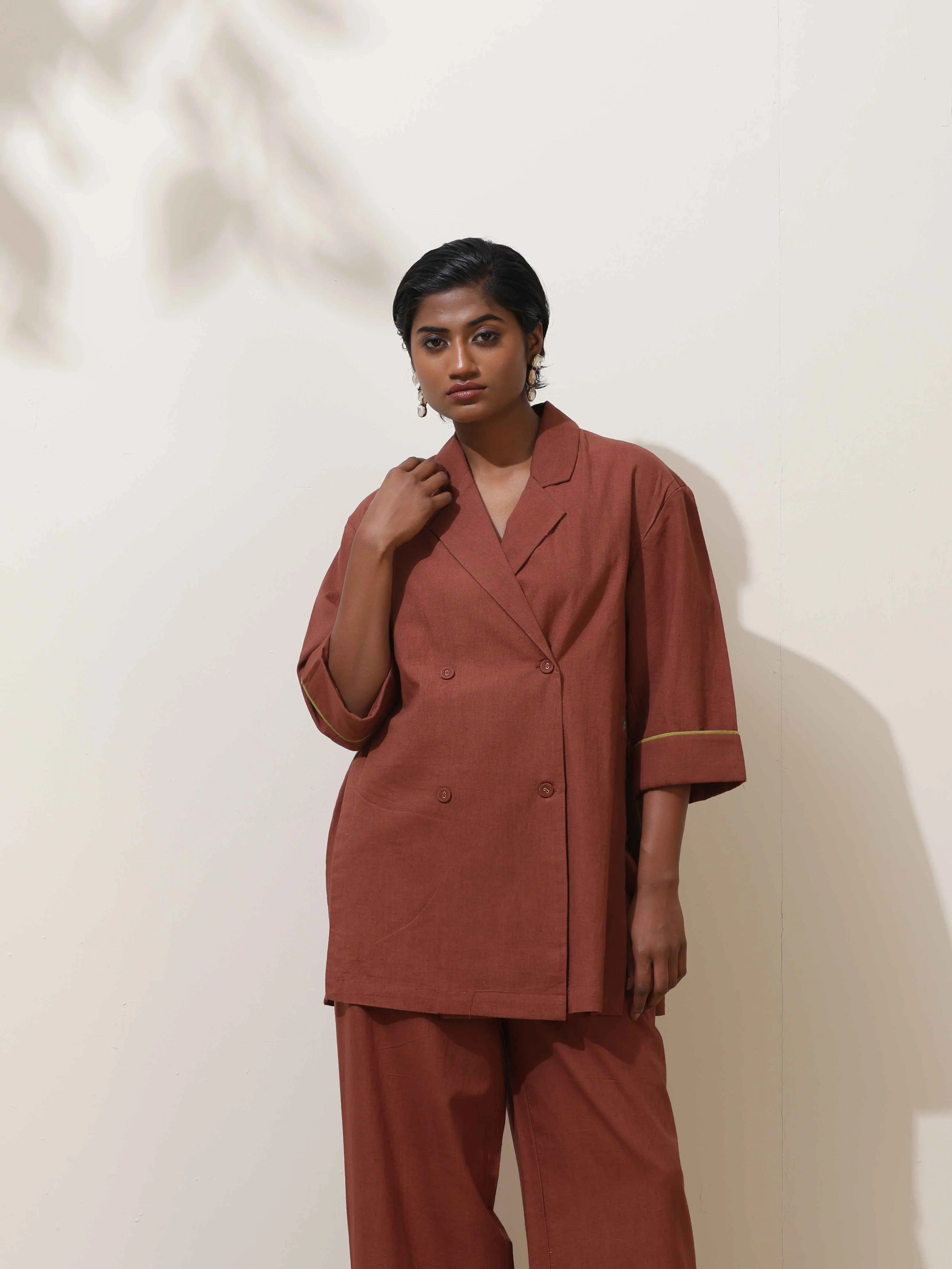 trueBrowns Brown Cotton Linen Co-Ord Set
