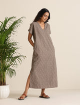 trueBrowns Grey Cotton Embroidered Dress