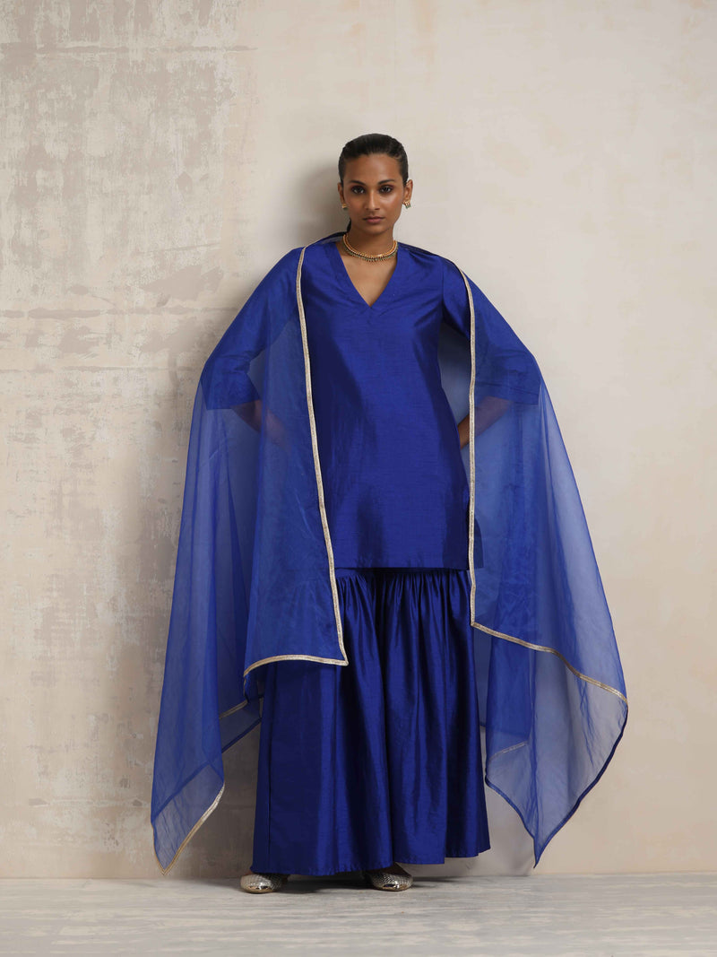 trueBrowns Electric Blue Sharara Dupatta Set