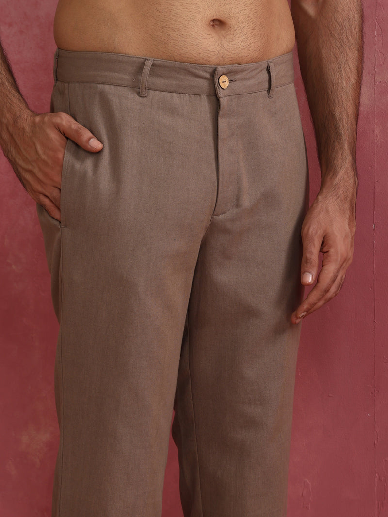 trueBrowns Men's Beige Cotton Twill Pant