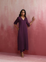 trueBrowns Purple Modal Pleated Kurta Set