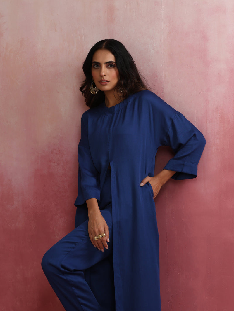 trueBrowns Blue Modal Front Slit Kurta set