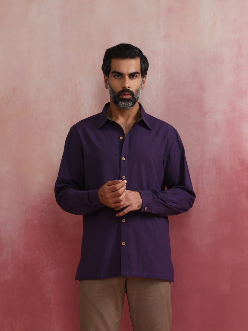 trueBrowns Men's Purple Cotton Shirt