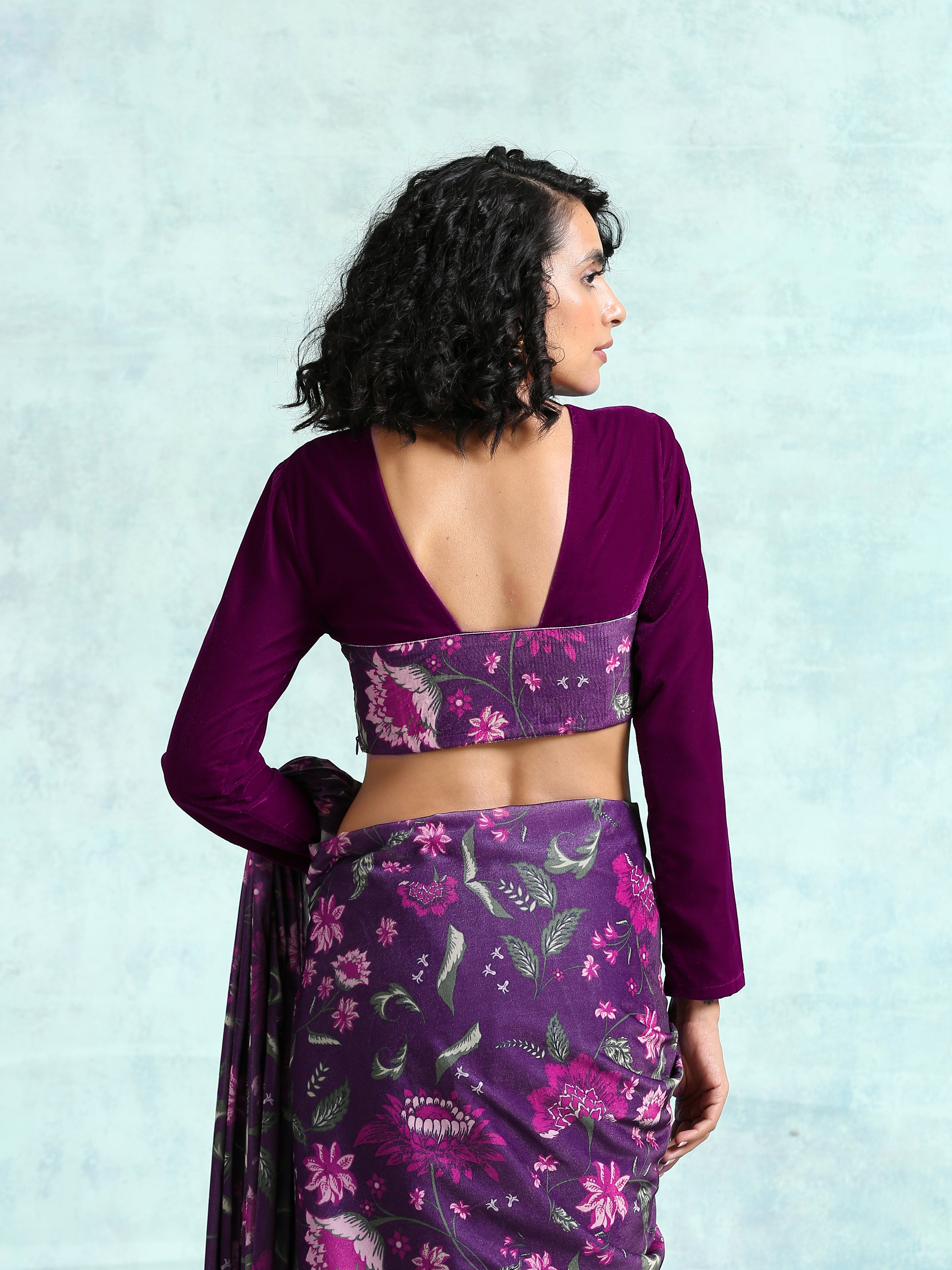 Wine Velvet With Print Detail Blouse