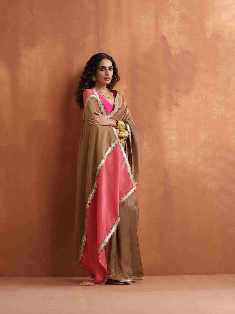 trueBrowns Bronze Tissue Ready To Wear Saree