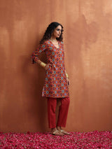 trueBrowns Rust Print Kurta Co-ord Set