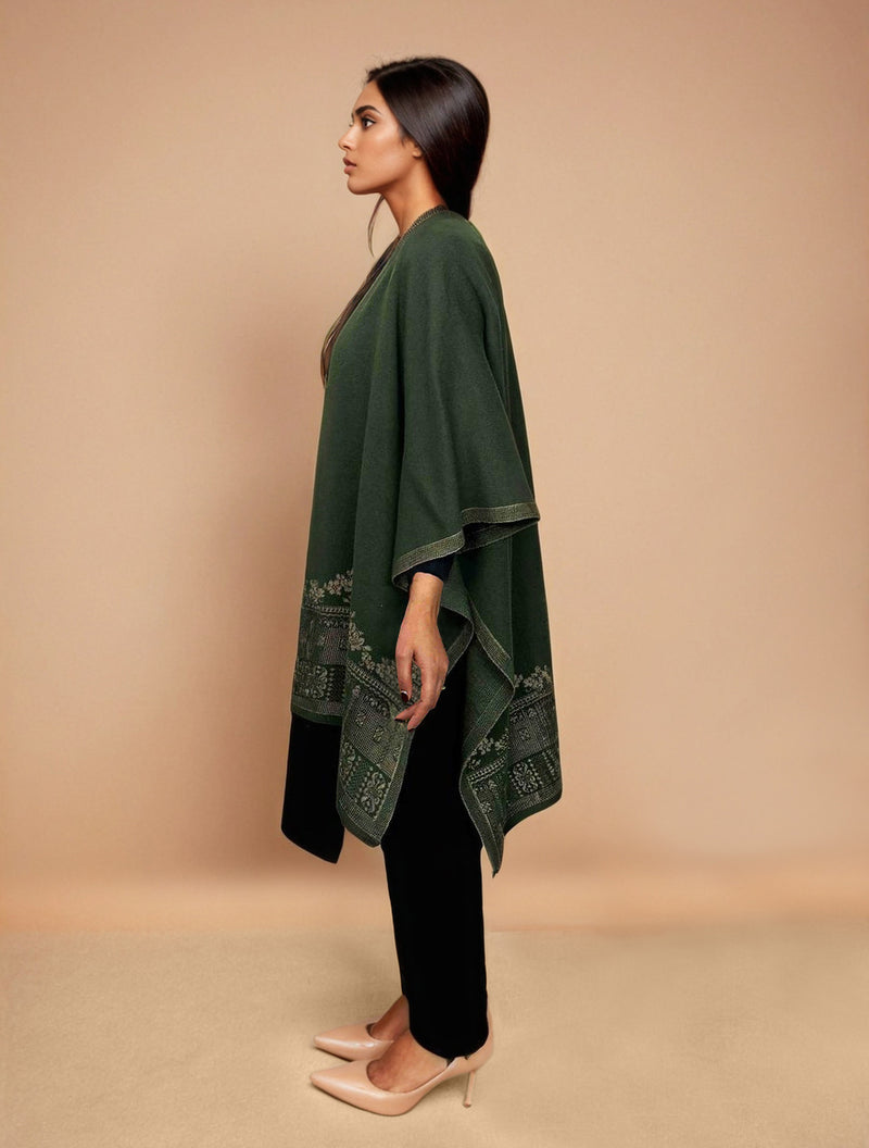 trueBrowns Green Woollen Kaftan Cape