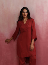 trueBrowns Maroon Modal V Neck Kurta Co-ord Set