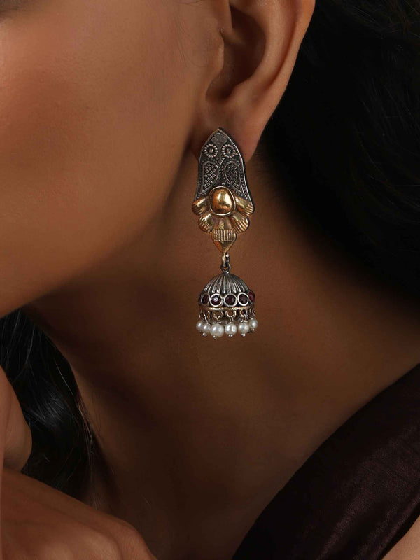 trueBrowns Silver Gold Tone Jhumka Earrings