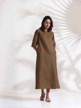 trueBrowns Brown Slub Dress