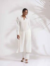 trueBrowns White Cotton A-line Kurta Set