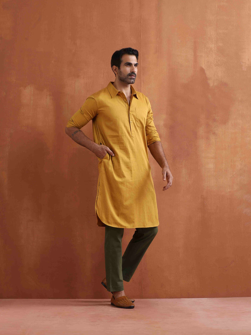 trueBrowns Men's Mustard Cotton Kurta