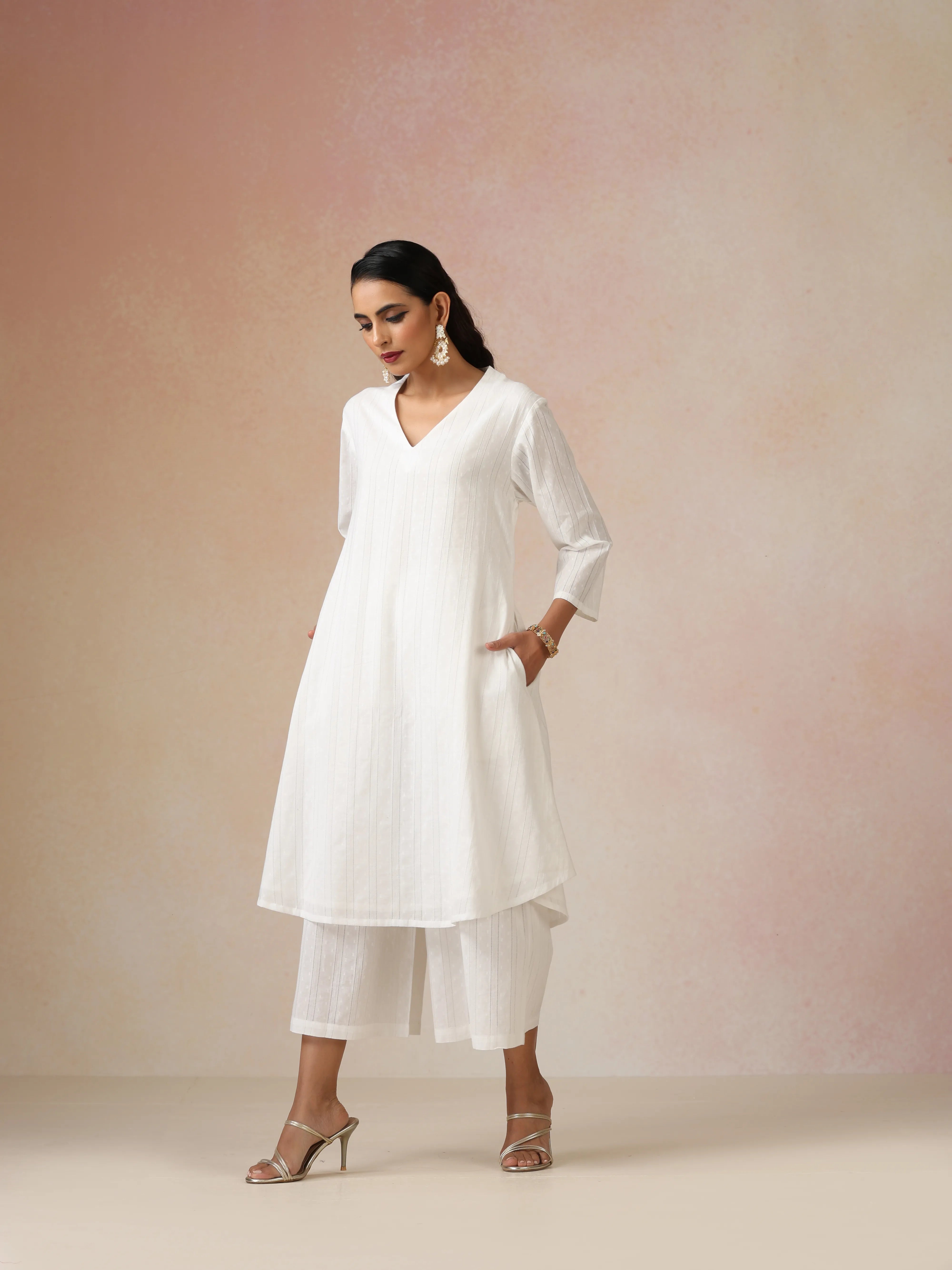 White Dobby Kurta Set