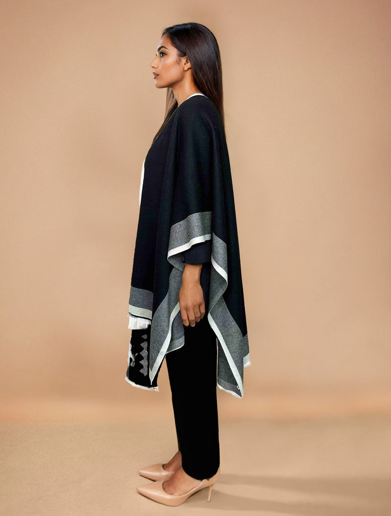 trueBrowns Black Woollen Kaftan Cape