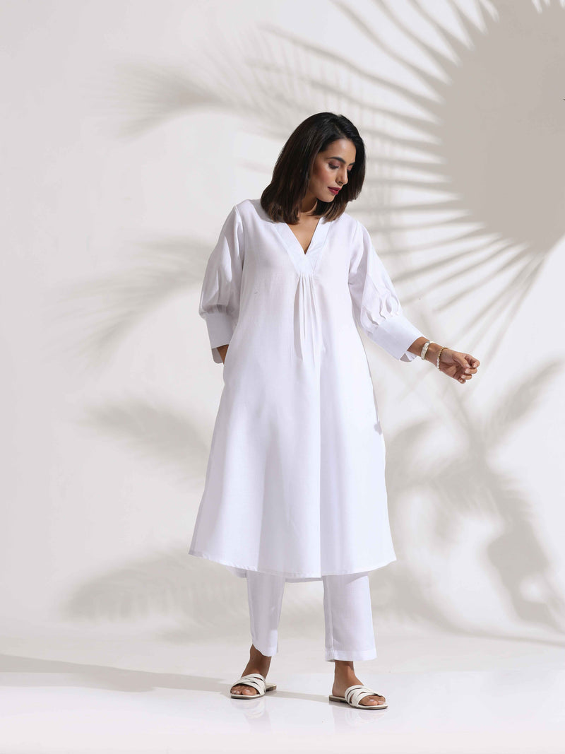 trueBrowns White Slub Kurta Set