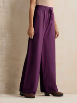 trueBrowns Purple Woollen Flared Pants