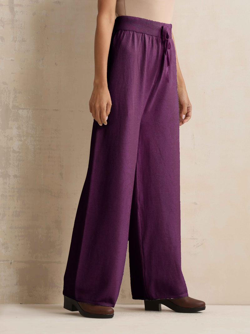 trueBrowns Purple Woollen Flared Pants