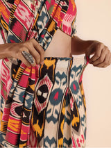trueBrowns Cola Pink Muslin Ikat Saree