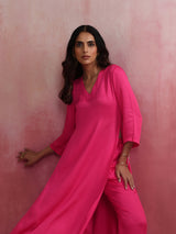 trueBrowns Pink Modal High Slit Kurta Set