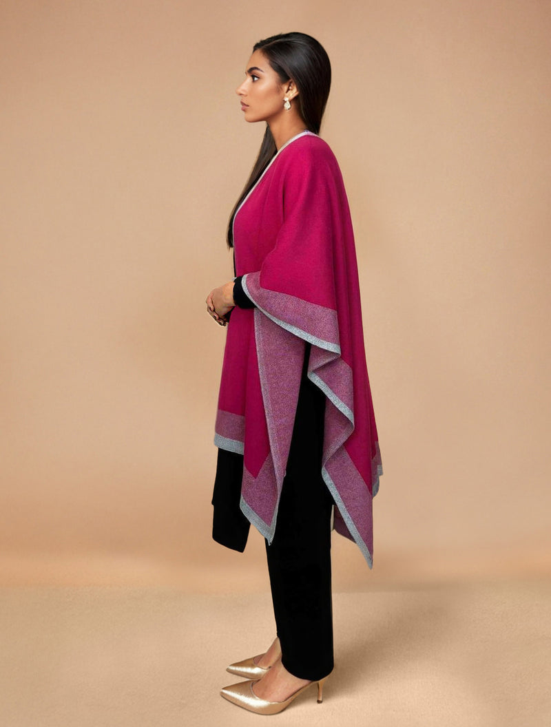 trueBrowns Pink Woollen Kaftan Cape