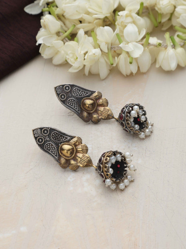 trueBrowns Silver Gold Tone Jhumka Earrings