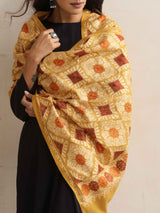 trueBrowns Mustard Embroidered Woollen Stole