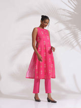 trueBrowns Pink Cotton Print Sleeveless Kurta Set