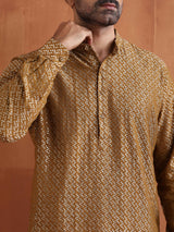 trueBrowns Men's Mustard Cotton Dobby Short Kurta