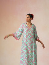 trueBrowns Mint Pink Jaal Print Viscose A-line Kurta Set