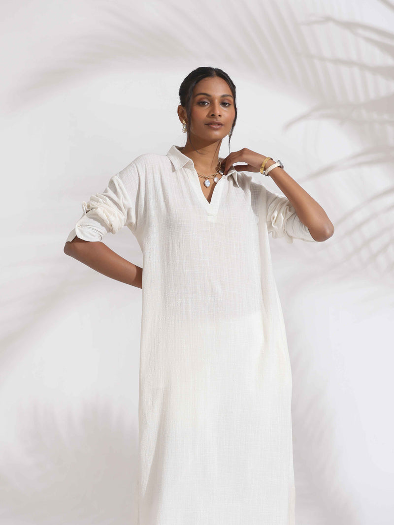 trueBrowns White Cotton A-line Kurta Set