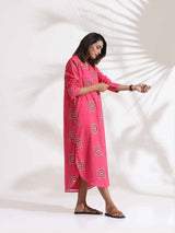 trueBrowns Pink Cotton Print A-line Dress