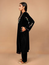 trueBrowns Black Velvet Embroidered Kurta Set