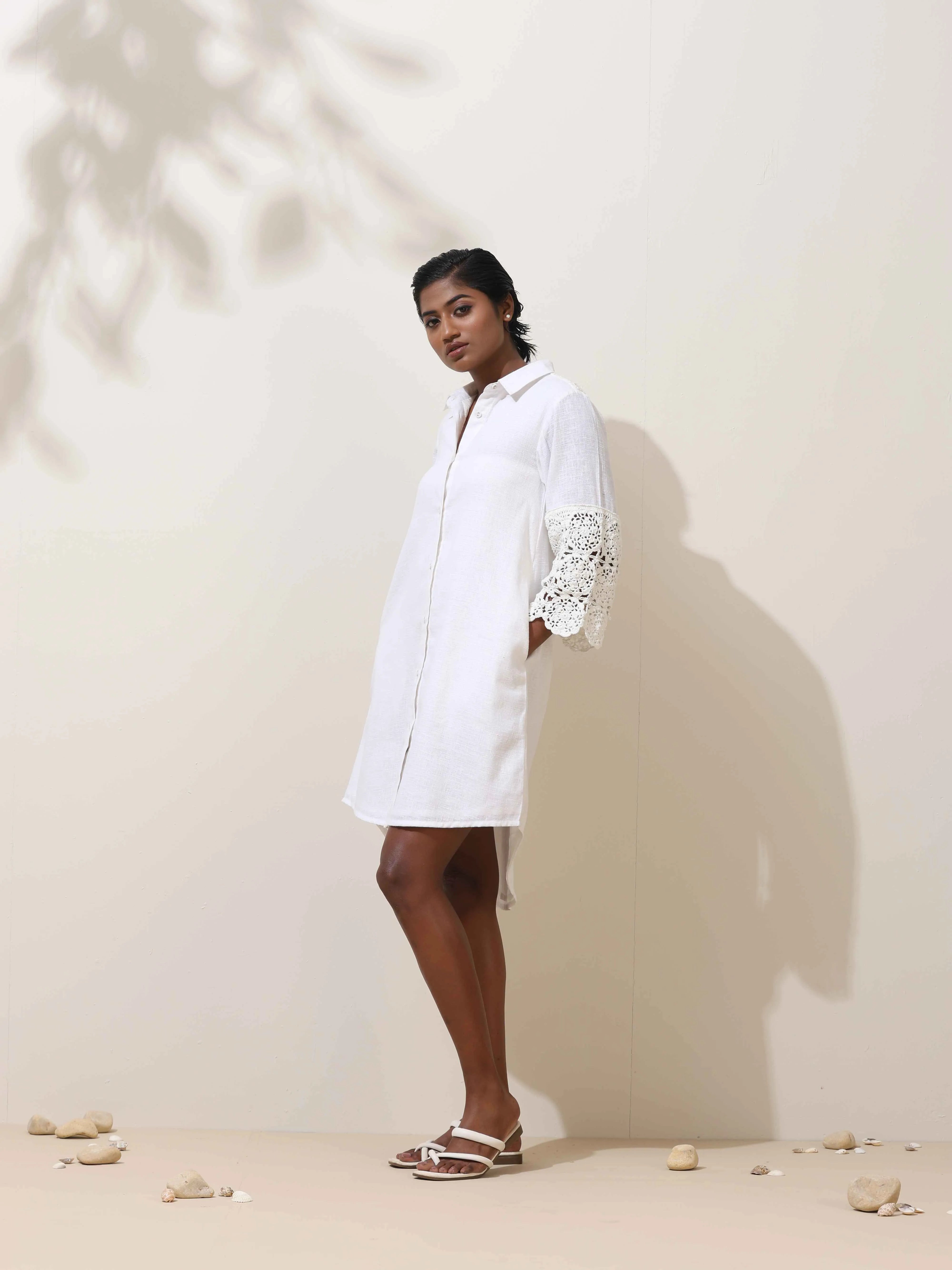 trueBrowns Neroli White Crochet Natural Cotton Short Dress