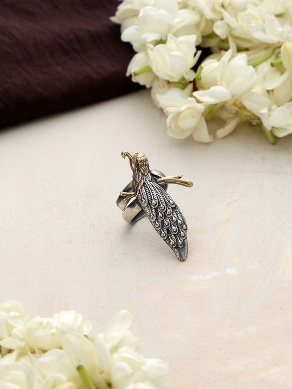 trueBrowns Silver Gold Tone Bird Ring