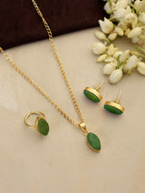 trueBrowns Gold Tone Green  Stone Pendant Set