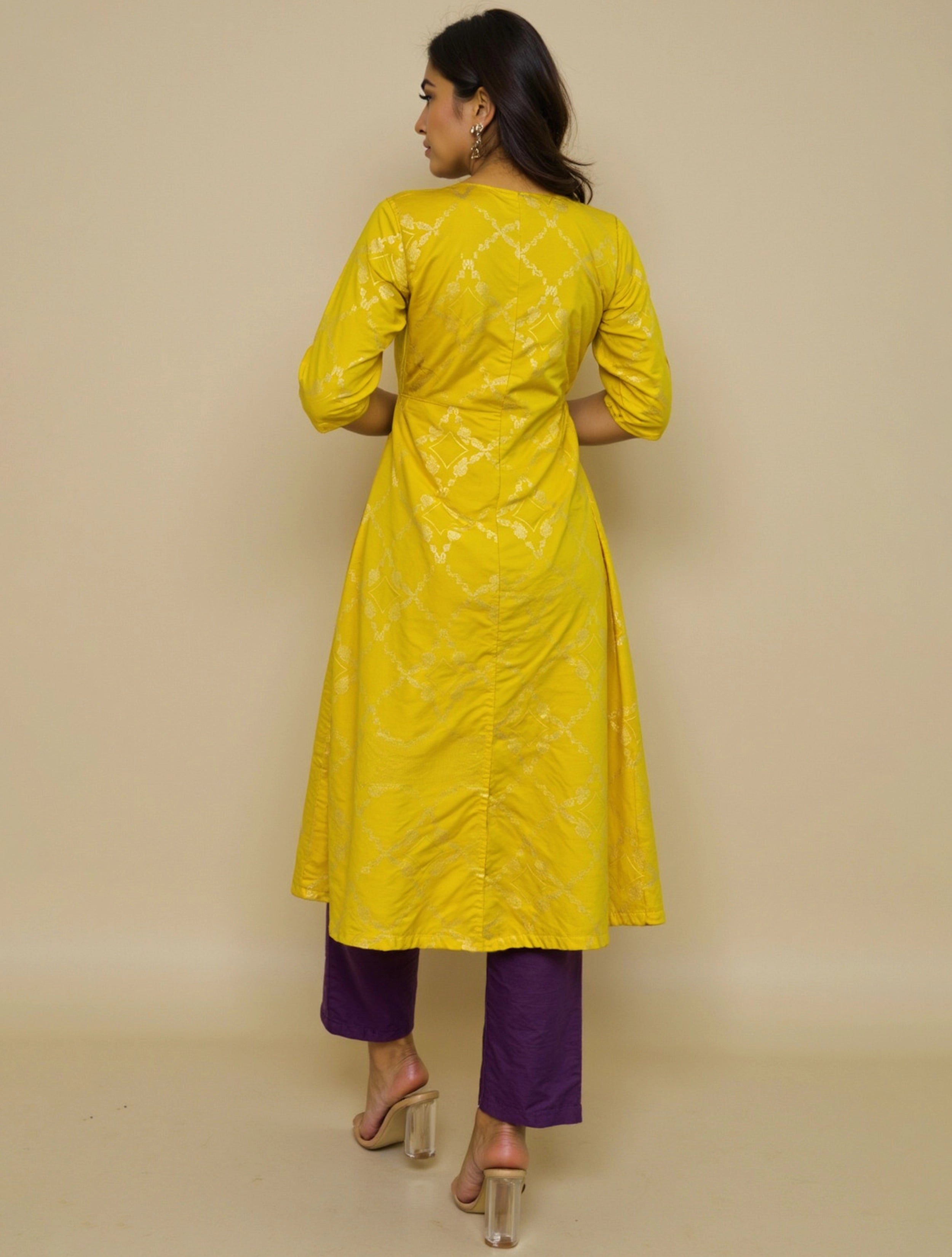  trueBrowns Lime Brocade Angrakha Kurta Set