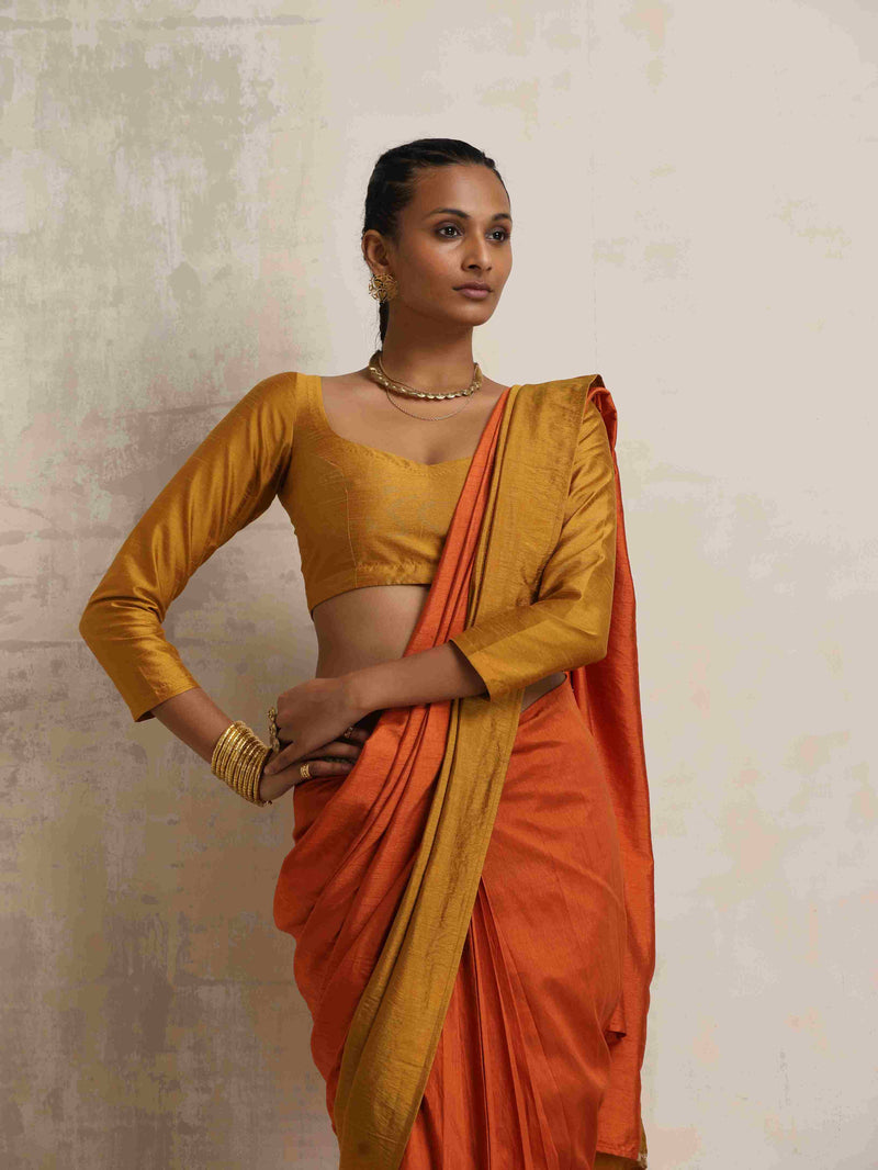 trueBrowns Orange Silk Ready To Wear Saree