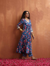 trueBrowns Blue Print Flared Anarkali Kurta Set