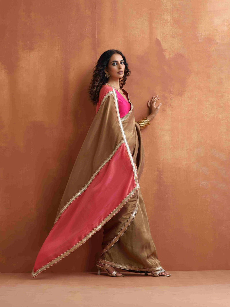 trueBrowns Bronze Tissue Ready To Wear Saree