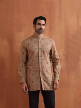 trueBrowns Men's Brown Printed Short Kurta