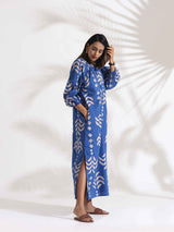 trueBrowns Blue Cotton Print Dress