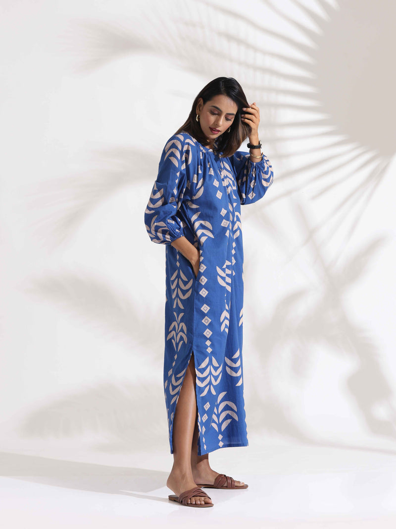 trueBrowns Blue Cotton Print Dress