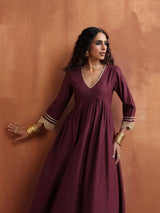 trueBrowns Maroon Flared Anarkali Kurta Set